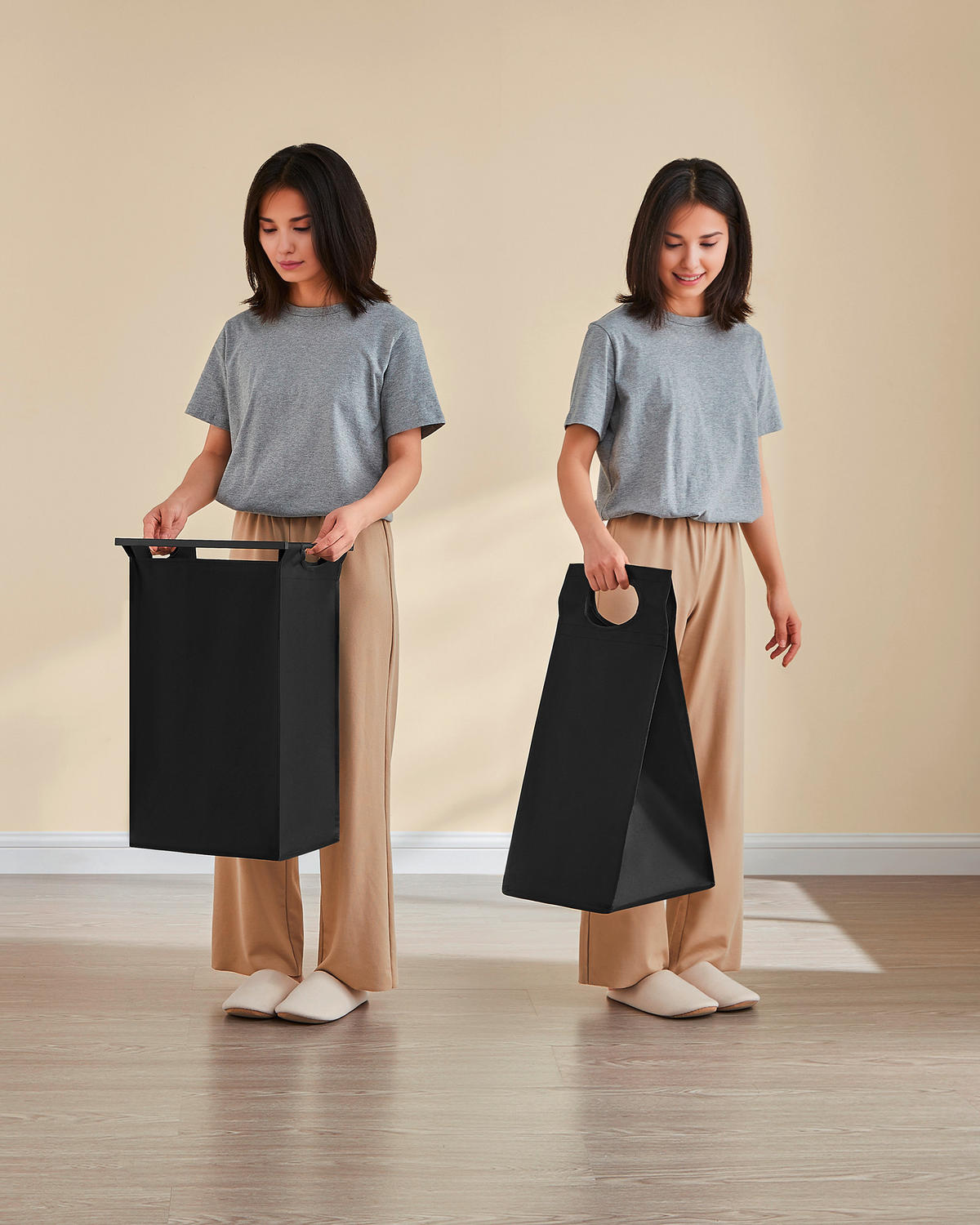 WÄSCHEKORB - Schwarz/Braun, Trend, Holzwerkstoff/Textil (116/72/33cm) - MID.YOU