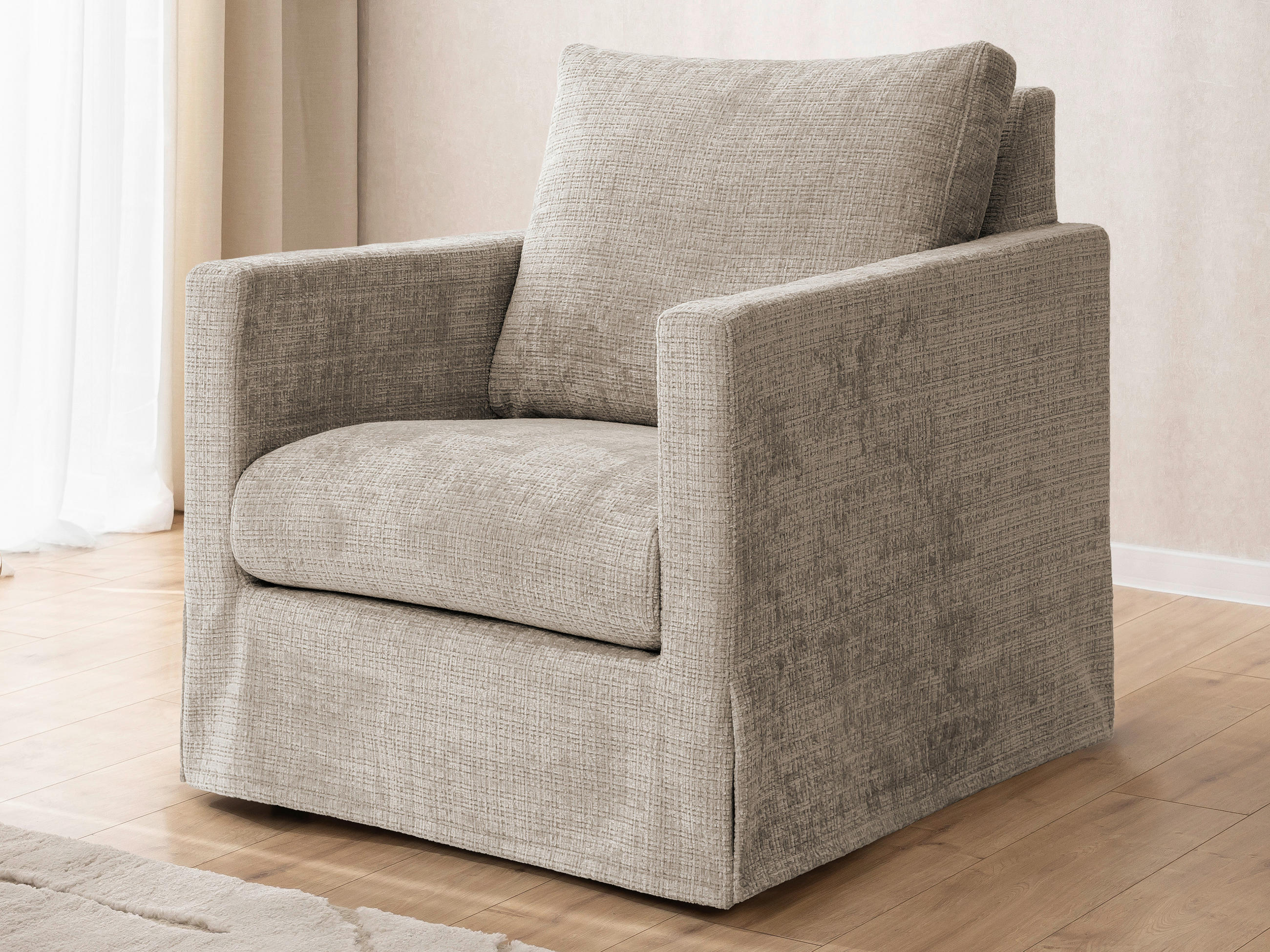 SESSEL in Chenille Beige  - Beige/Schwarz, Design, Kunststoff/Textil (84/89/95cm) - P & B