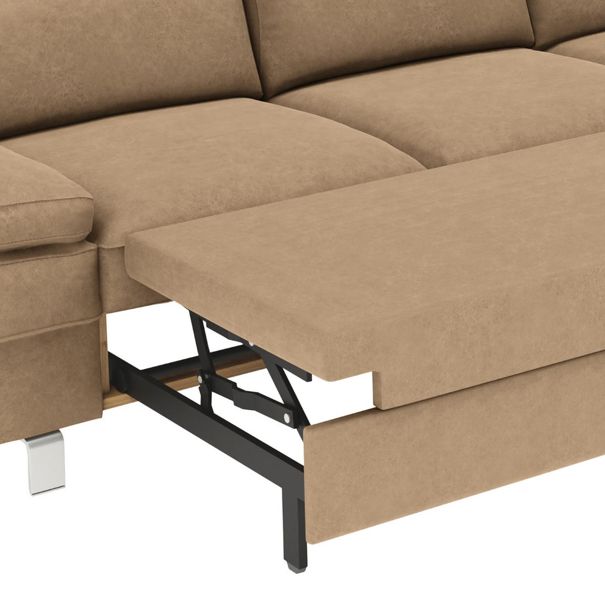 ECKSOFA in Mikrofaser Sandfarben  - Sandfarben/Silberfarben, KONVENTIONELL, Textil/Metall (182/82/260cm) - Trendmanufaktur