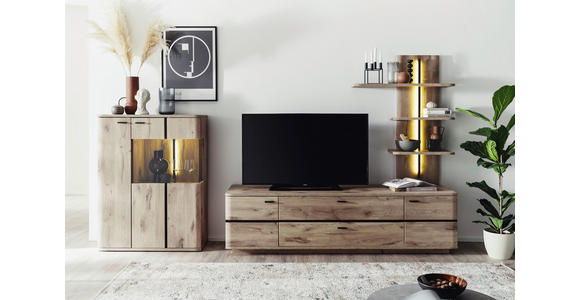 WOHNWAND in Anthrazit, Eichefarben 300/181/50 cm - Eichefarben/Anthrazit, KONVENTIONELL, Glas/Holzwerkstoff (300/181/50cm) - Cantus