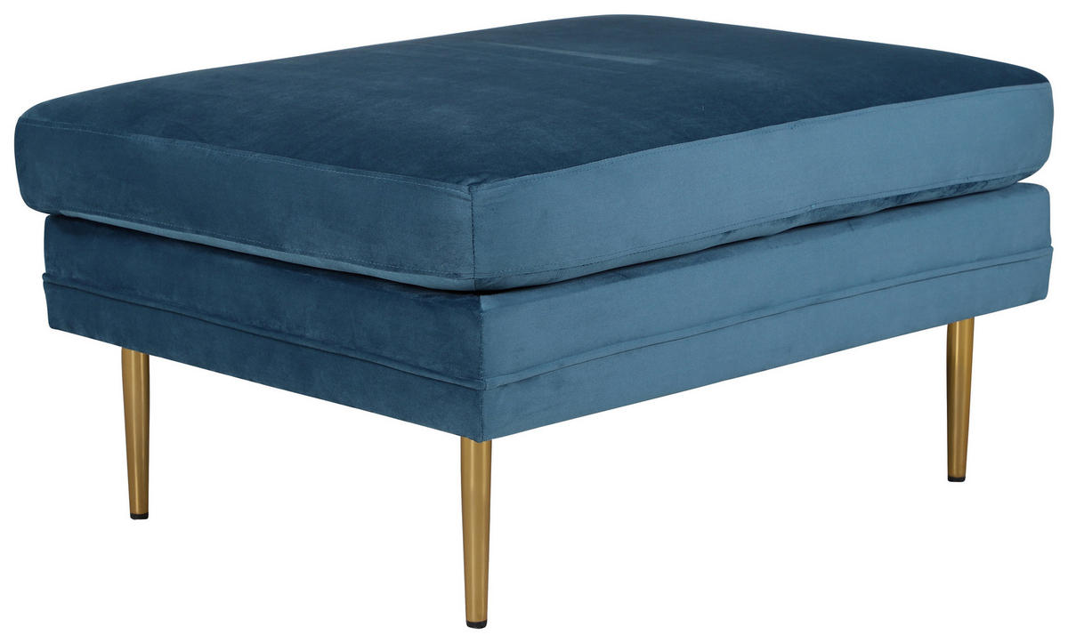 HOCKER Samt Goldfarben, Hellblau  - Blau/Goldfarben, Design, Kunststoff/Textil (90/49/70cm) - Livetastic