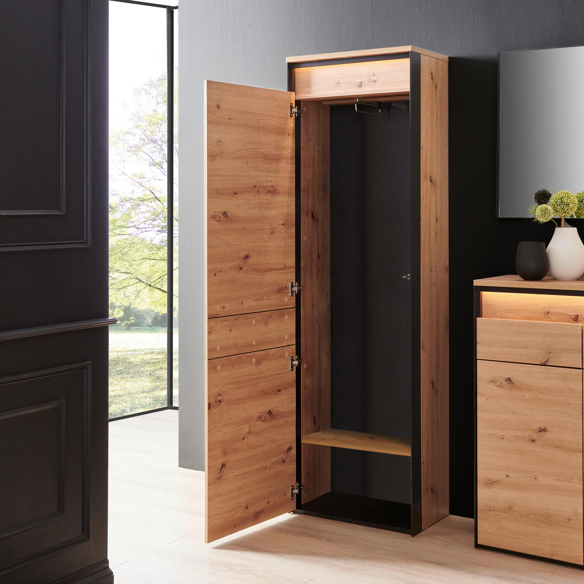 GARDEROBENSCHRANK  in 60/200/38 cm  - Schwarz/Eiche Artisan, Design, Holzwerkstoff (60/200/38cm) - Voleo