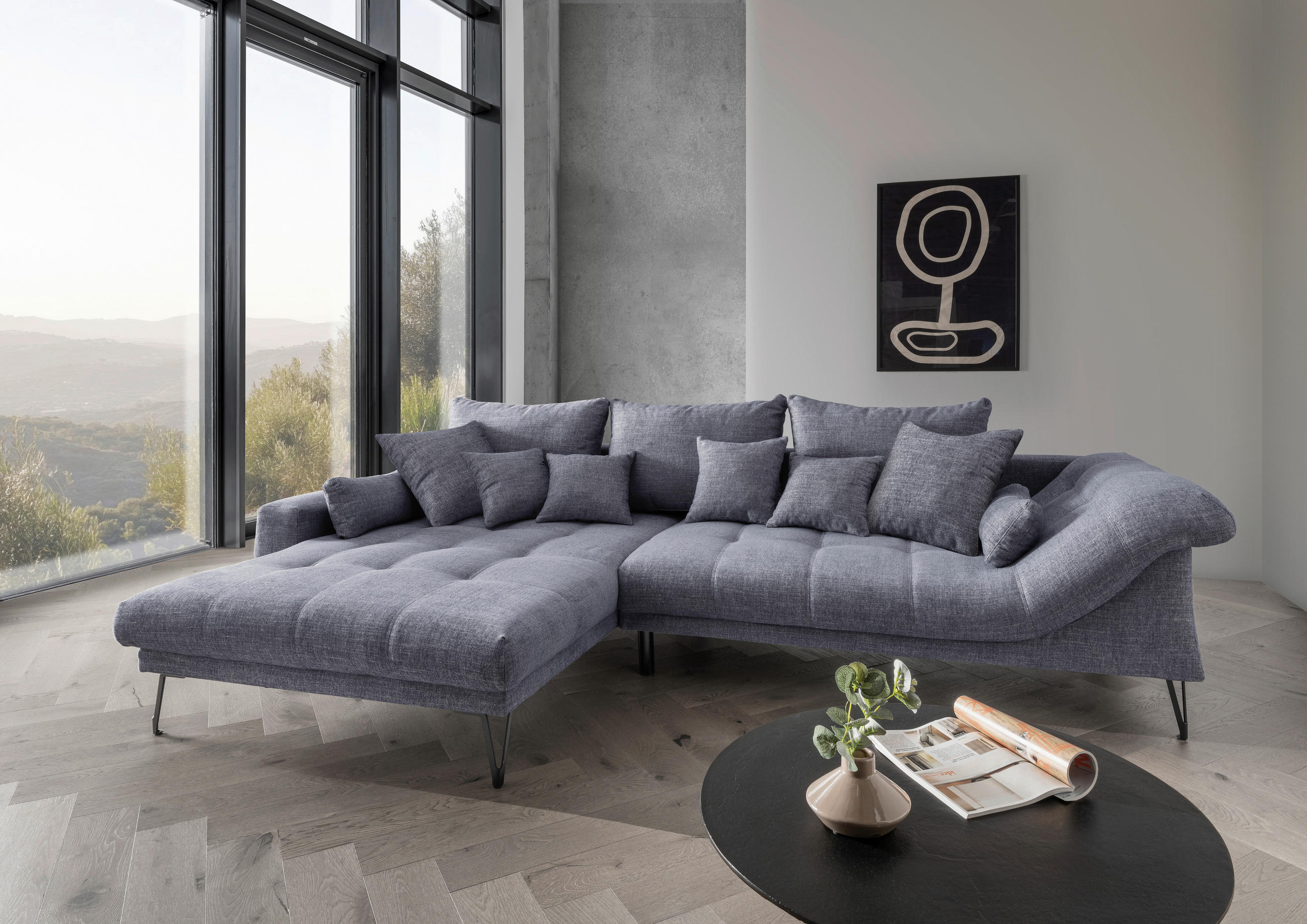 ECKSOFA in Mikrofaser Blau  - Blau/Schwarz, Konventionell, Textil/Metall (192/310cm) - Livetastic