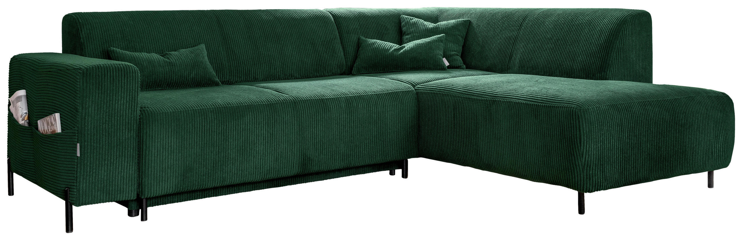 ECKSOFA in Cord Dunkelgrün  - Dunkelgrün/Schwarz, Textil/Metall (250/192cm) - MID.YOU