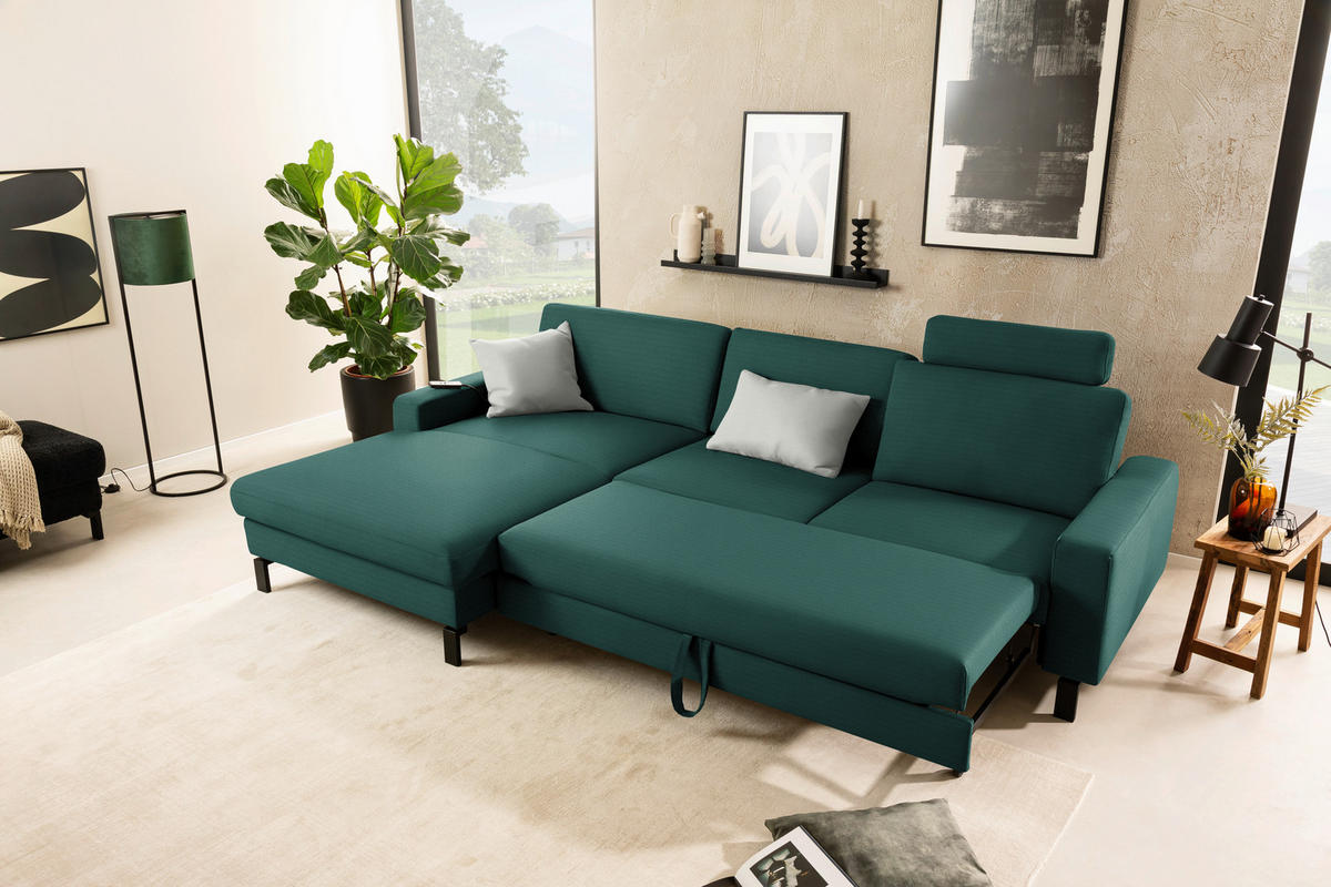 ECKSOFA Cord Waldgrün  - Waldgrün/Schwarz, Design, Textil/Metall (185/298cm) - Pure Home Lifestyle