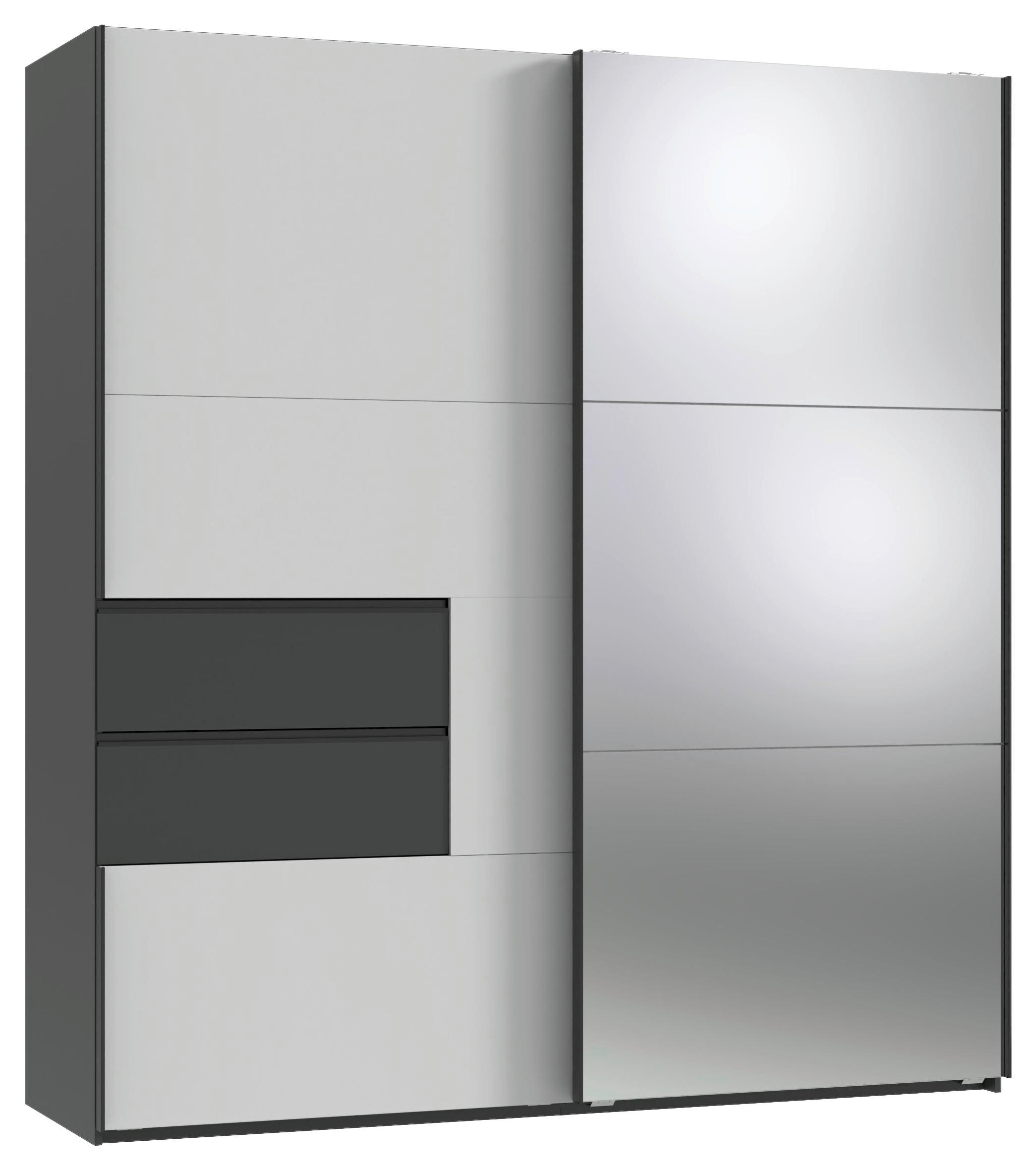 SCHWEBETÜRENSCHRANK 2-türig Graphitfarben, Weiß  - Schwarz/Graphitfarben, Design, Glas/Holzwerkstoff (200/216/65cm) - Stylife