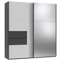 SCHWEBETÜRENSCHRANK 2-türig Graphitfarben, Weiß  - Schwarz/Graphitfarben, Design, Glas/Holzwerkstoff (200/216/65cm) - Stylife