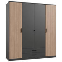 KLEIDERSCHRANK 180/199/58 cm,  in Braun, Graphitfarben, Dunkelgrau, 4-türig  - Dunkelgrau/Schwarz, KONVENTIONELL, Holzwerkstoff/Kunststoff (180/199/58cm) - Boxxx