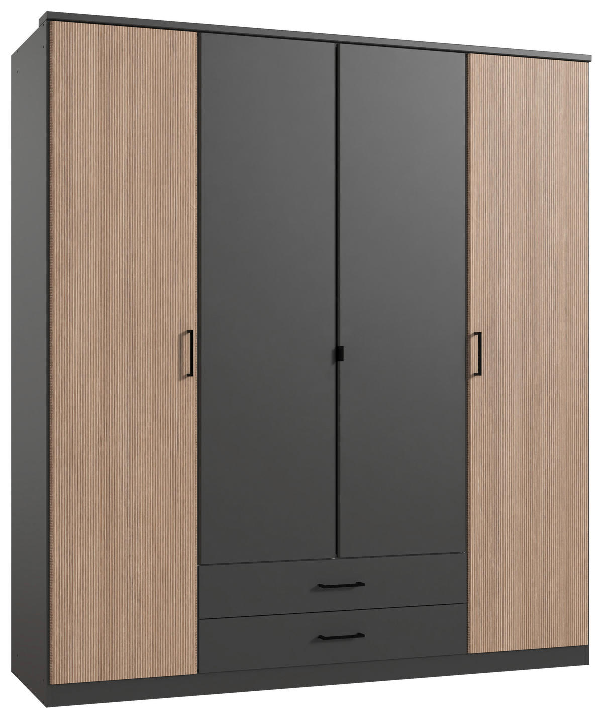 KLEIDERSCHRANK 180/199/58 cm,  in Braun, Graphitfarben, Dunkelgrau, 4-türig  - Dunkelgrau/Schwarz, KONVENTIONELL, Holzwerkstoff/Kunststoff (180/199/58cm) - Boxxx