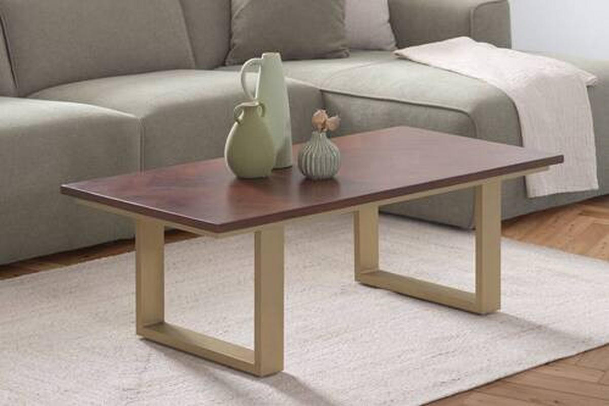 KONFERENČNÝ STOLÍK, zlatá, farba vlašského orecha, drevo, kov, 120/40/60 cm - zlatá/farba vlašského orecha, Design, kov/drevo (120/40/60cm) - MID.YOU