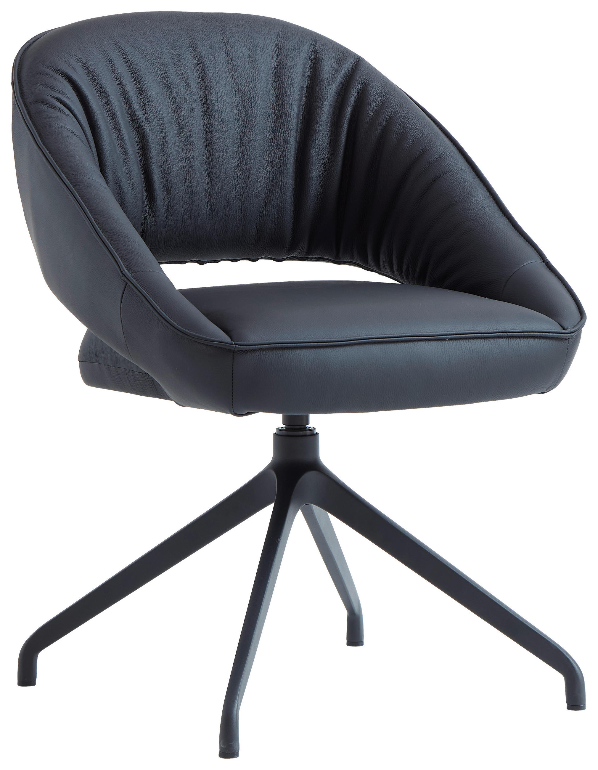 ARMLEHNSTUHL  Sitzfläche 360° drehbar, automatische Rückholfunktion  Echtleder  Schwarz  - Schwarz, Design, Leder/Metall (61/81/66cm) - Dieter Knoll