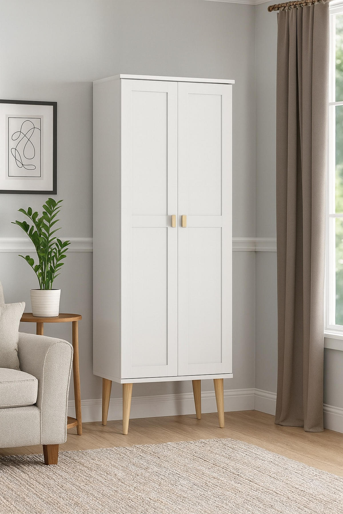 DREHTÜRENSCHRANK 79/204/60 cm,  in Weiß, Kieferfarben, 2-türig  - Weiß/Kieferfarben, Natur, Holz (79/204/60cm) - Chameo