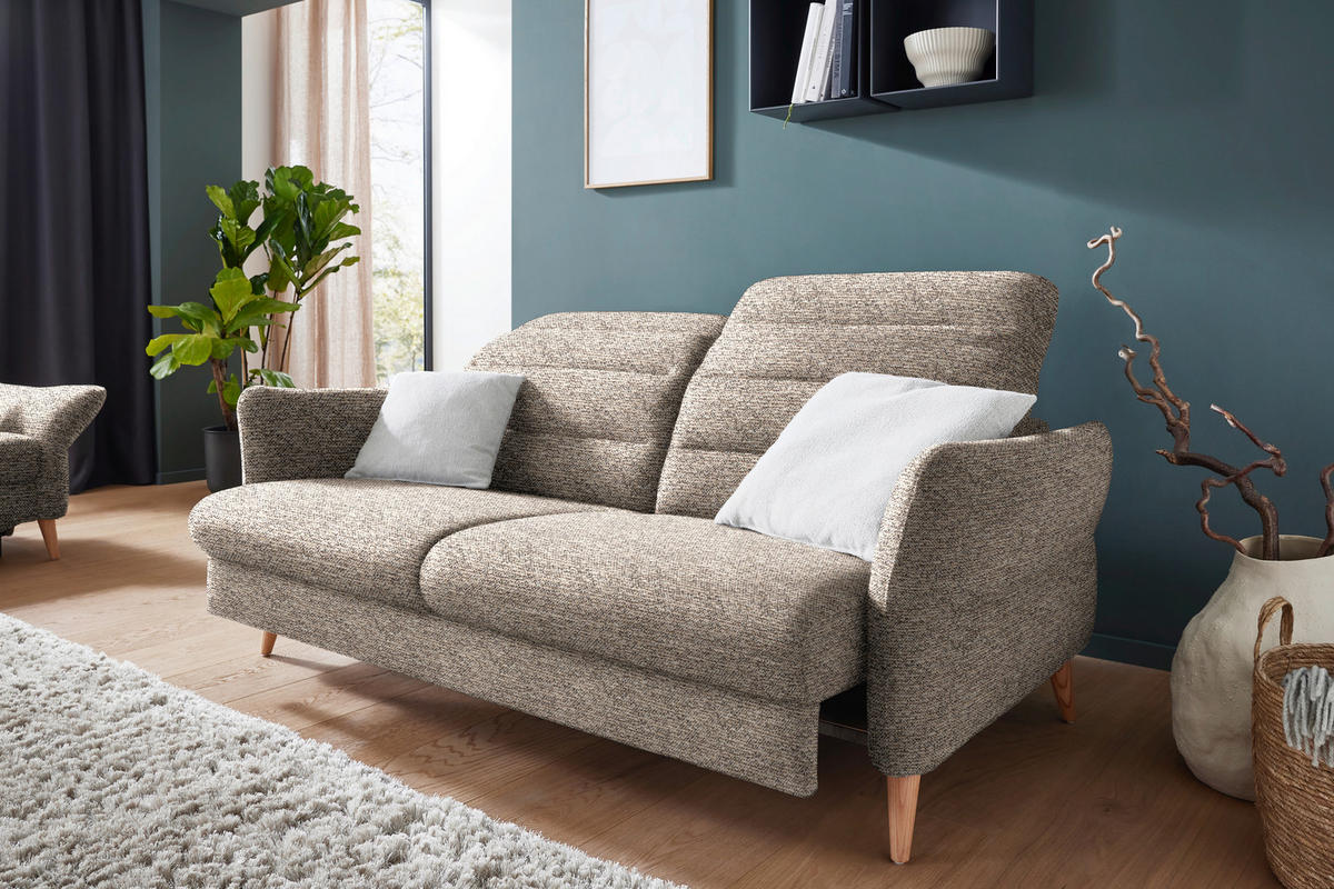 2-SITZER-SOFA in Webstoff Beige  - Eiche Bianco/Beige, Design, Holz/Textil (192-220/85-106/98-112cm) - Dieter Knoll