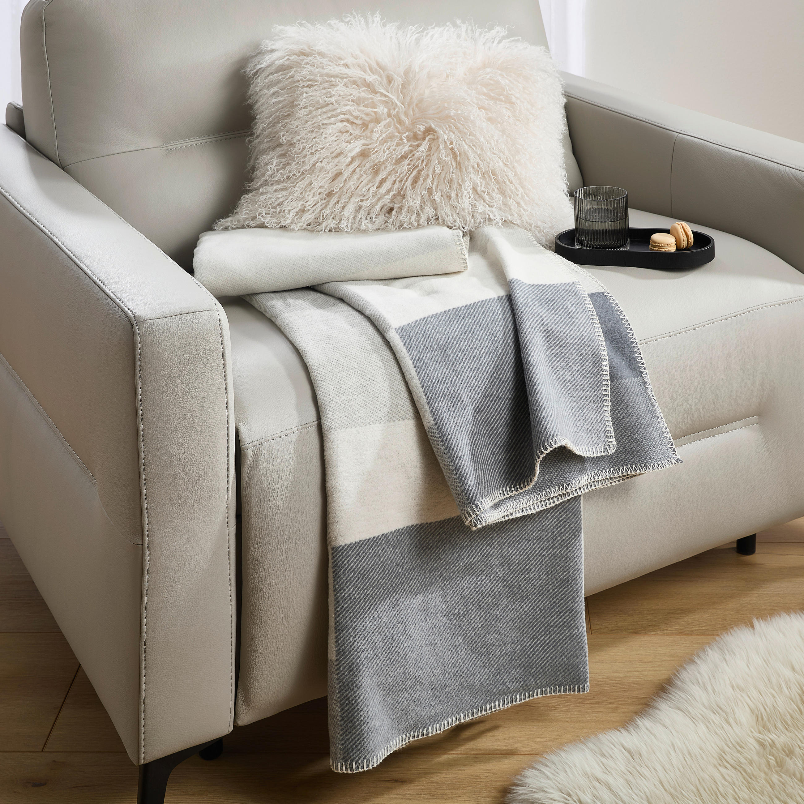 Thumbnail - Bio:Vio Wohndecke Moniz, Creme, Grau, Hellgrau, Textil, Karo, 140x200 cm, Textiles Vertrauen - Oeko-Tex®, Gots, Oeko-Tex...