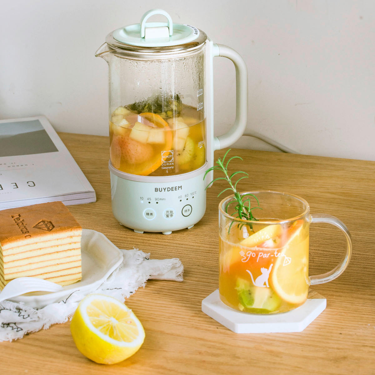 Többfunkciós italkészítő - pasztellzöld, Basics, Üveg (19/16/26cm) - BUYDEEM