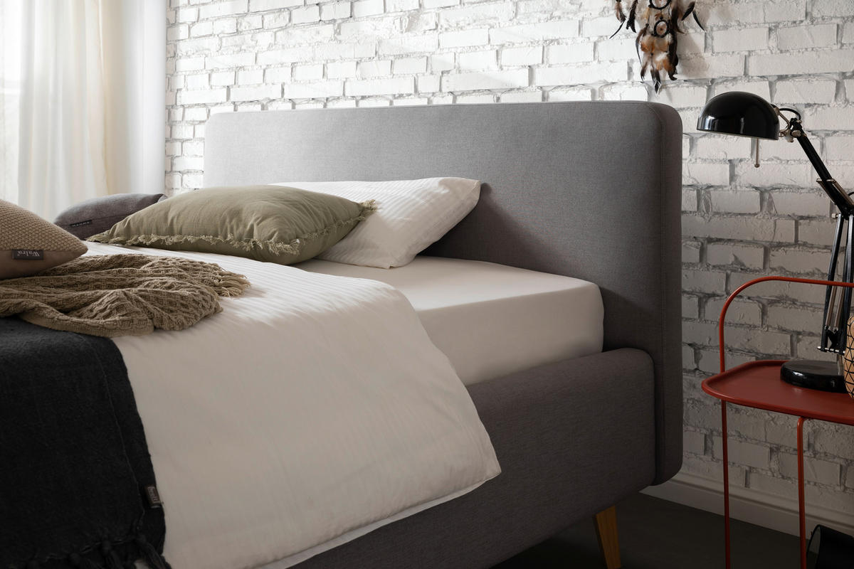 POLSTERBETT Lattenrost, Bettkasten Hellgrau 140/200 cm  - Eichefarben/Hellgrau, Design, Holz/Textil (140/200cm) - Livetastic