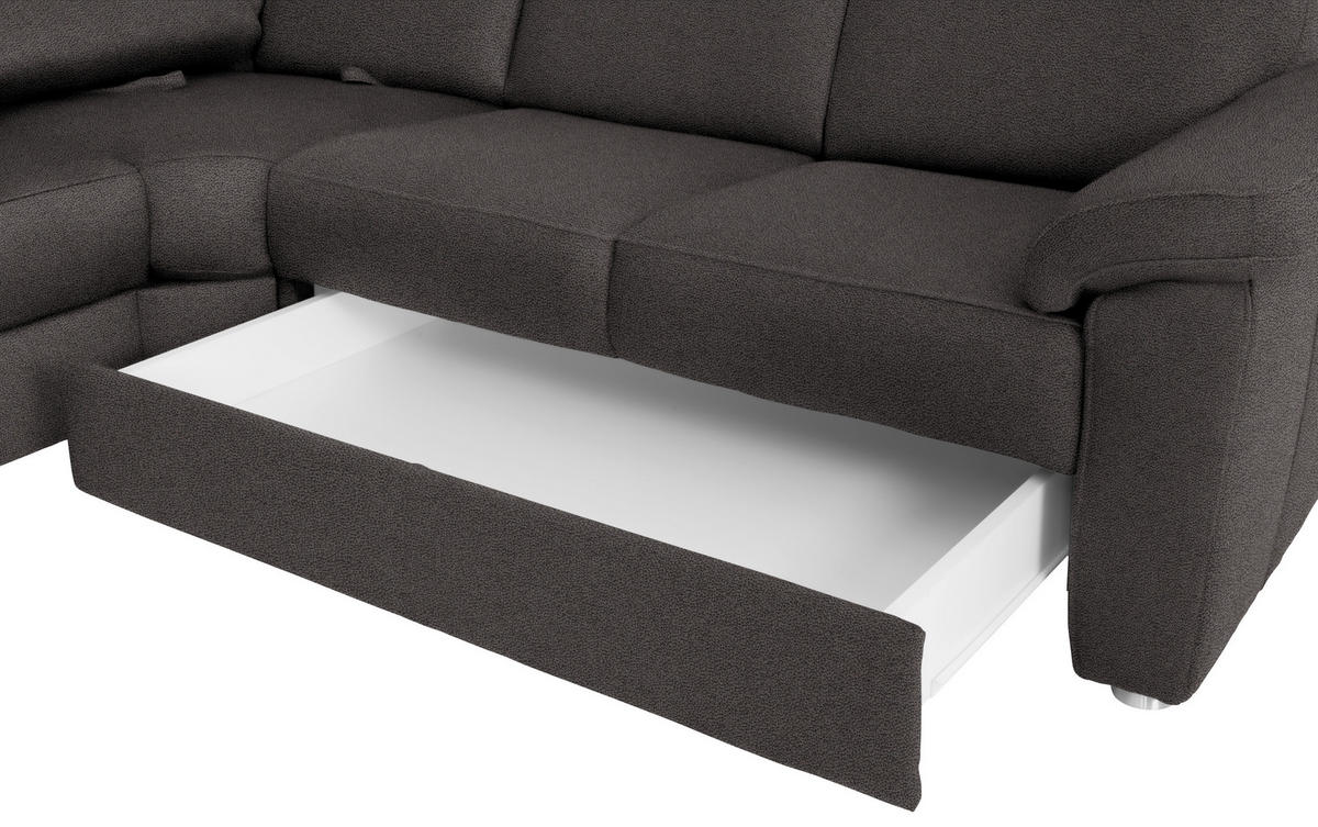 WOHNLANDSCHAFT Dunkelgrau Flachgewebe  - Chromfarben/Dunkelgrau, KONVENTIONELL, Textil/Metall (163/336/240cm) - Beldomo System