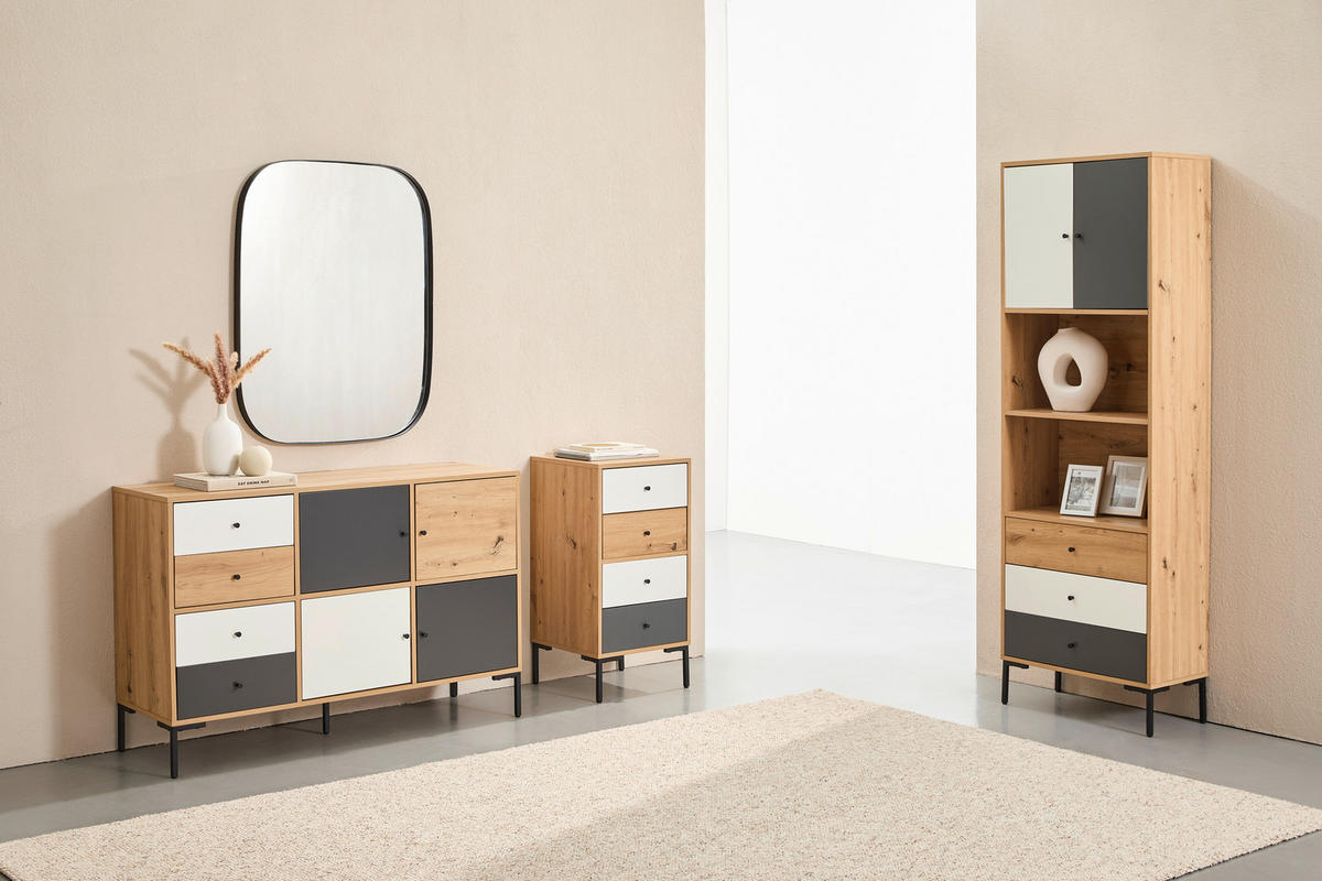 SIDEBOARD  in 120/80/40 cm  - Eichefarben/Schwarz, Design, Holzwerkstoff/Metall (120/80/40cm) - Carryhome