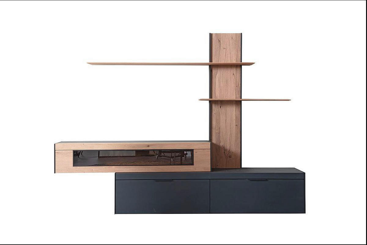 WOHNWAND YORIS  in Eichefarben  300/205/49 cm  - Eichefarben/Anthrazit, KONVENTIONELL, Glas/Holz (300/205/49cm) - Schöner Wohnen