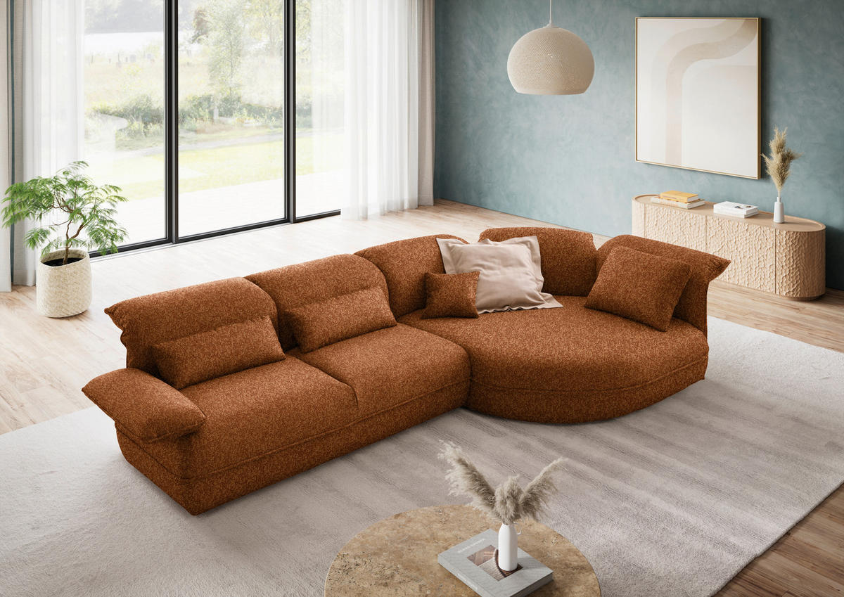 ECKSOFA Chenille Rostfarben  - Rostfarben/Schwarz, Design, Kunststoff/Textil (343/154cm) - Koinor