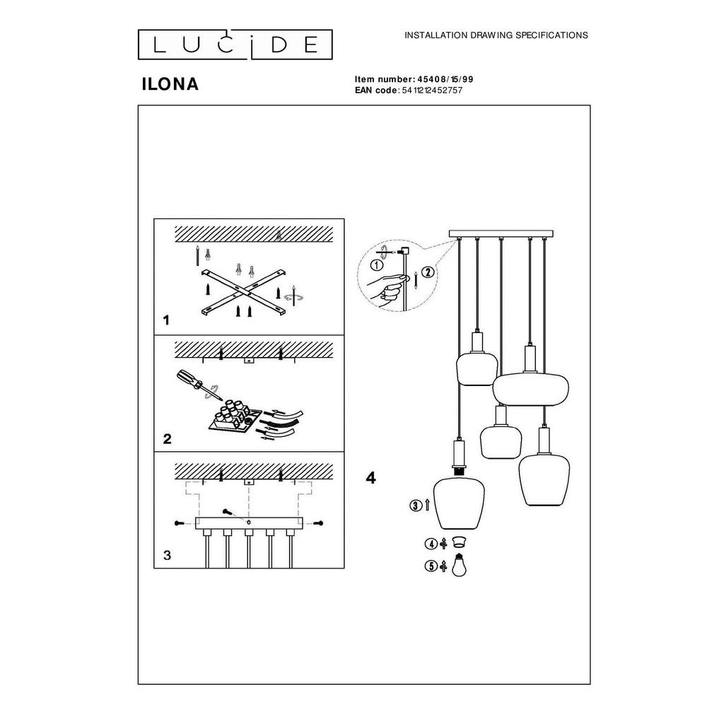 Thumbnail - Lucide Led-Pendelleuchte Ilona, Glas, 65x174x65 cm, RoHS, Reach, Europäischer Sicherheitsstandard, höhenverstellbar, bel...