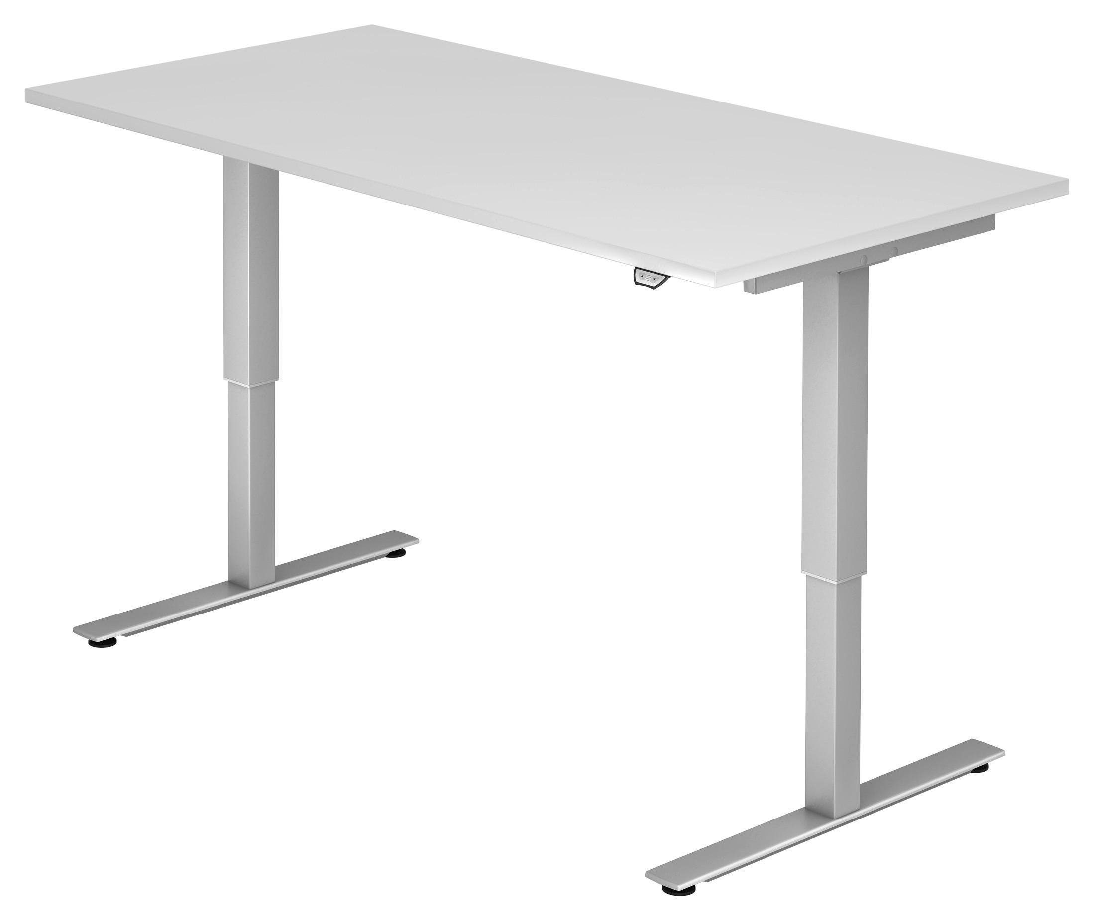 SCHREIBTISCH 160/80/72-119 cm Weiß elektrisch höhenverstellbar  - Silberfarben/Weiß, KONVENTIONELL, Holzwerkstoff/Metall (160/80/72-119cm) - Venda