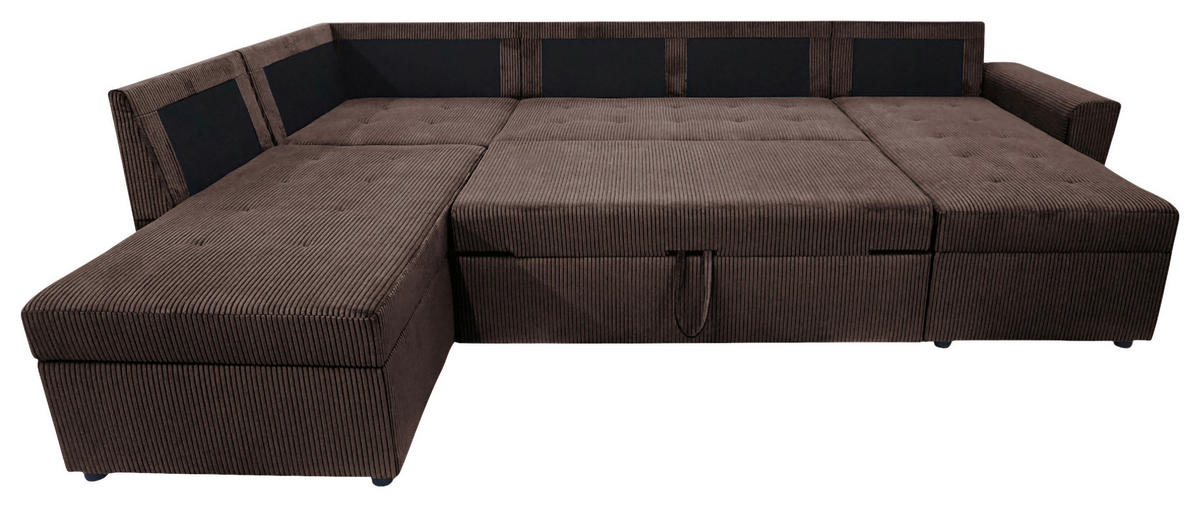 WOHNLANDSCHAFT TERMOLI Braun Cord  - Schwarz/Braun, Design, Kunststoff/Textil (155/296/155cm) - MID.YOU