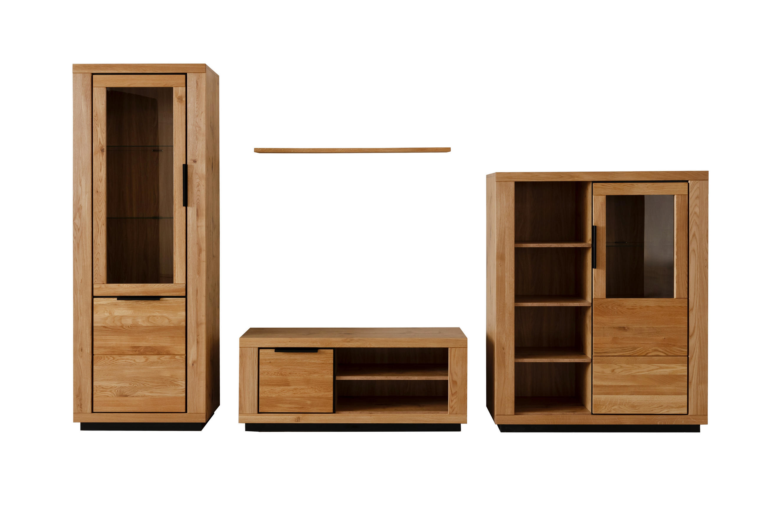 WOHNWAND 4-teilig in Wildeiche 346/200/54 cm - Wildeiche/Schwarz, Design, Glas/Holz (346/200/54cm) - MID.YOU