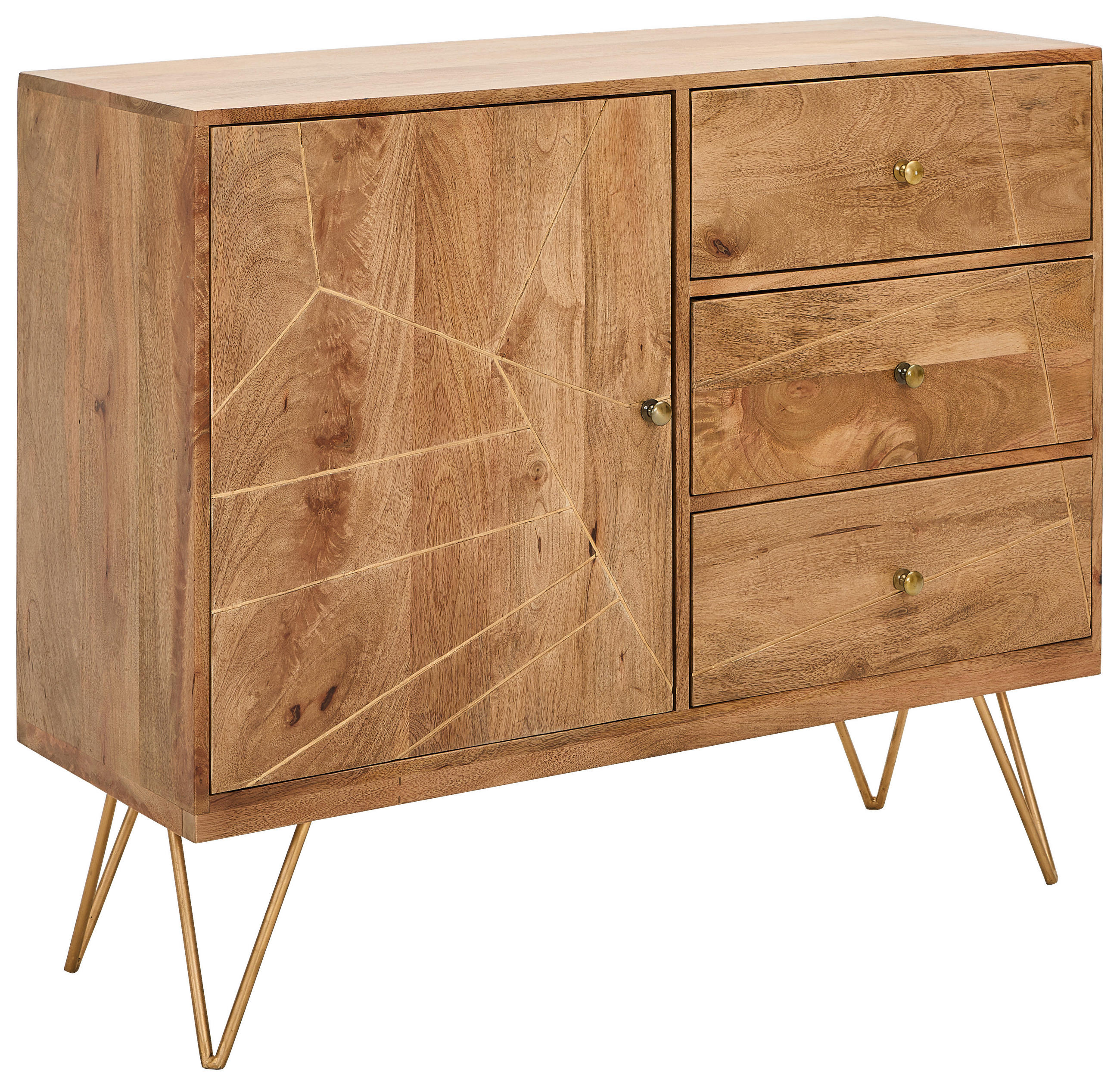 KOMMODE , 105/88/43 cm, 3 Schublade(n)  - Goldfarben/Naturfarben, Design, Holz/Metall (105/88/43cm) - Landscape