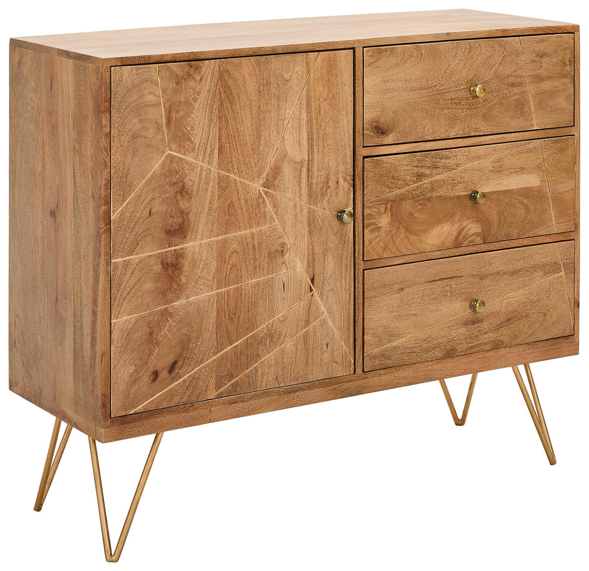 KOMMODE , 105/88/43 cm, 3 Schublade(n)  - Goldfarben/Naturfarben, Design, Holz/Metall (105/88/43cm) - Landscape