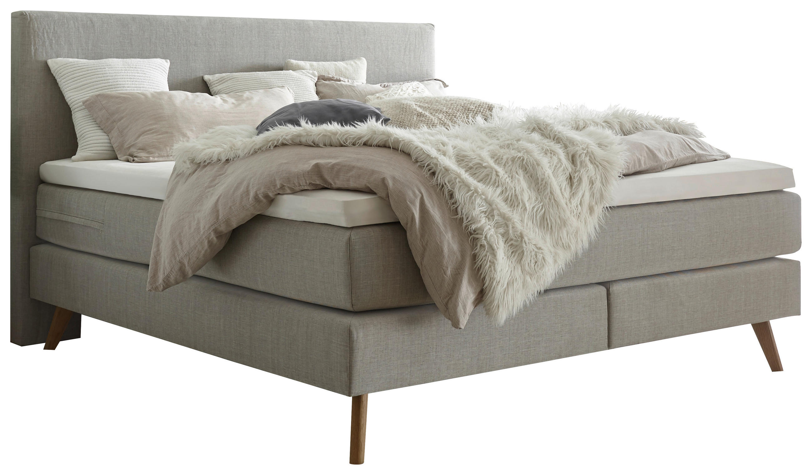 BOXSPRINGBETT 180/200 cm  in Grau, Eichefarben  - Eichefarben/Grau, KONVENTIONELL, Holz/Textil (180/200cm) - Hasena