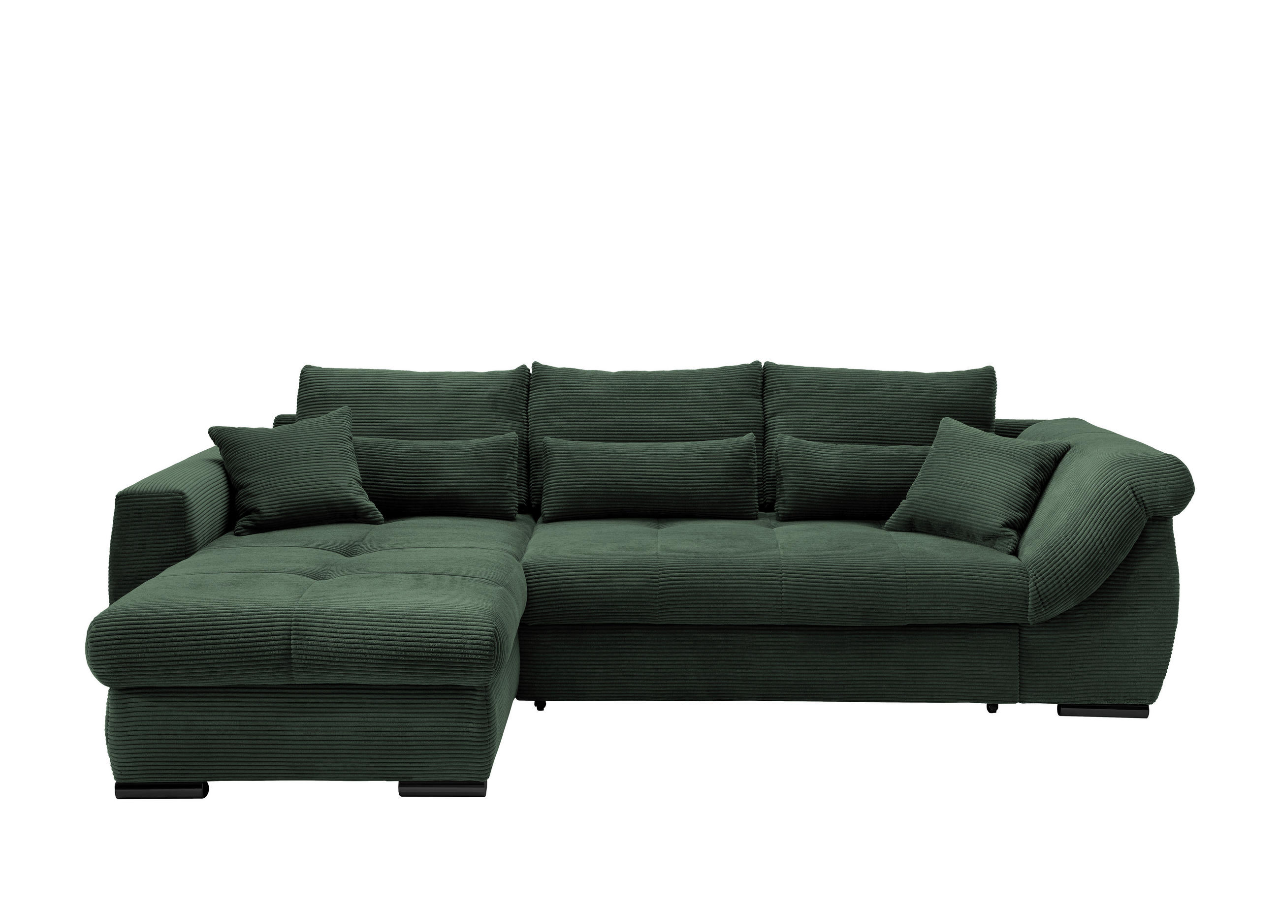 ECKSOFA Dunkelgrün Cord Zierkissen, Rückenkissen, Nierenkissen, Bettkasten  - Dunkelgrün/Schwarz, MODERN, Textil/Metall (188/302cm) - MID.YOU