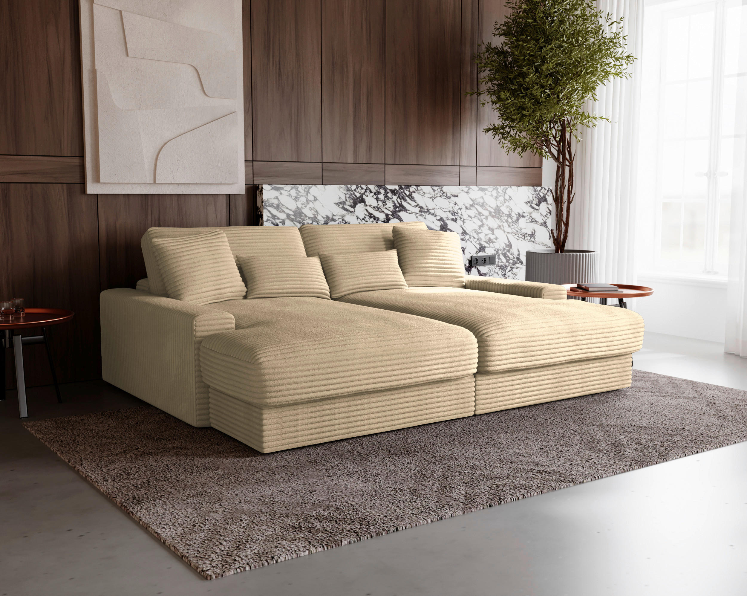 BIGSOFA in Cord Beige - Beige/Schwarz, Modern, Kunststoff/Textil (230/85/190cm) - Carryhome