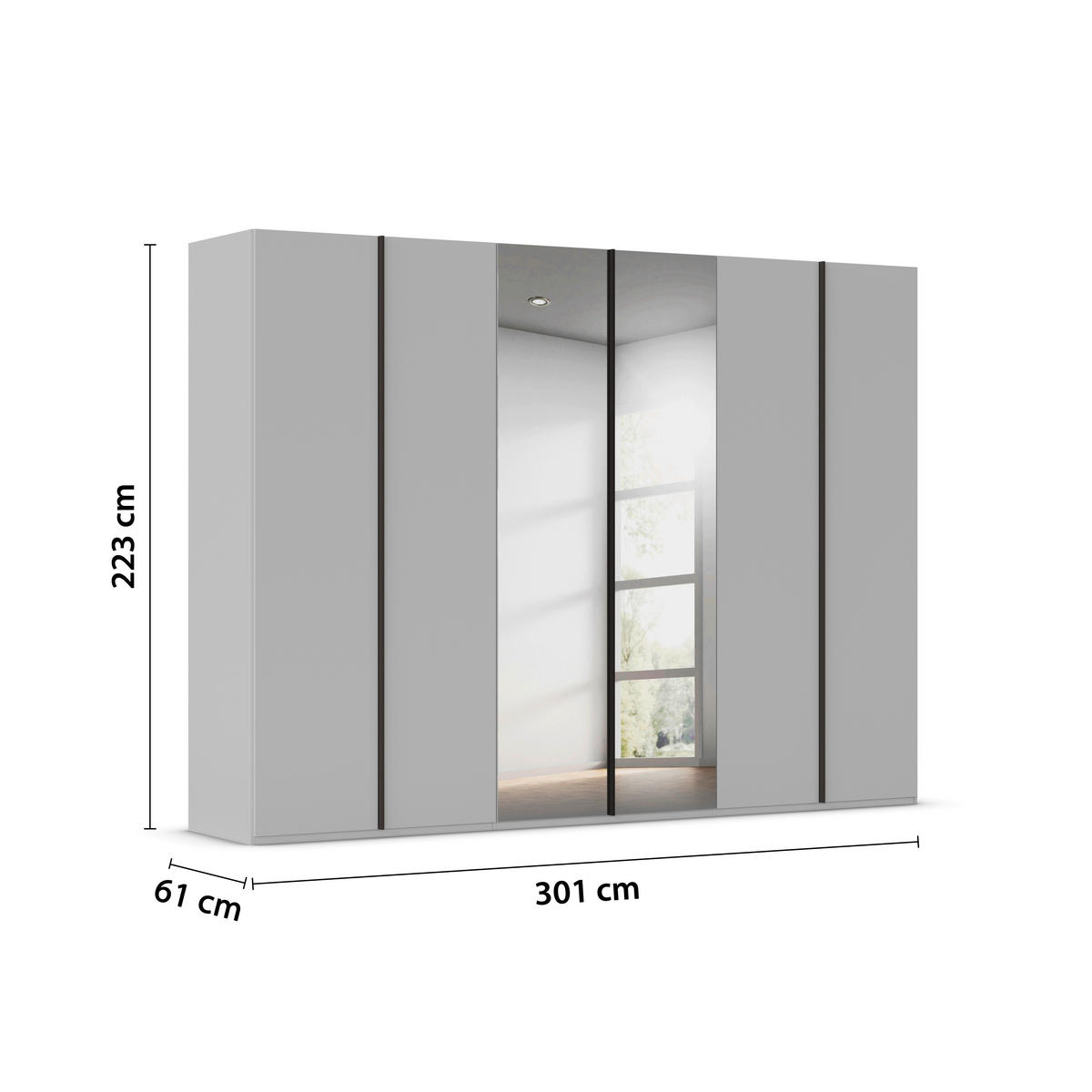 DREHTÜRENSCHRANK 301/223/61 cm,  in Champagner, 6-türig  - Champagner/Graphitfarben, Basics, Glas/Holzwerkstoff (301/223/61cm) - Novel