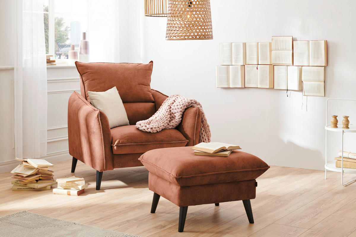 SESSEL Velours Rostfarben    - Rostfarben/Schwarz, Design, Holz/Textil (96/98/100cm) - Carryhome