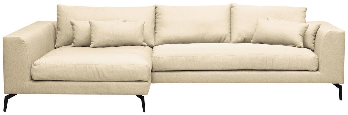 ECKSOFA in Flachgewebe Creme  - Creme/Schwarz, Design, Textil/Metall (172/313cm) - Livetastic