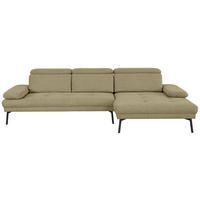 ECKSOFA in Webstoff Olivgrün  - Schwarz/Olivgrün, Design, Textil/Metall (296/188cm) - Livetastic