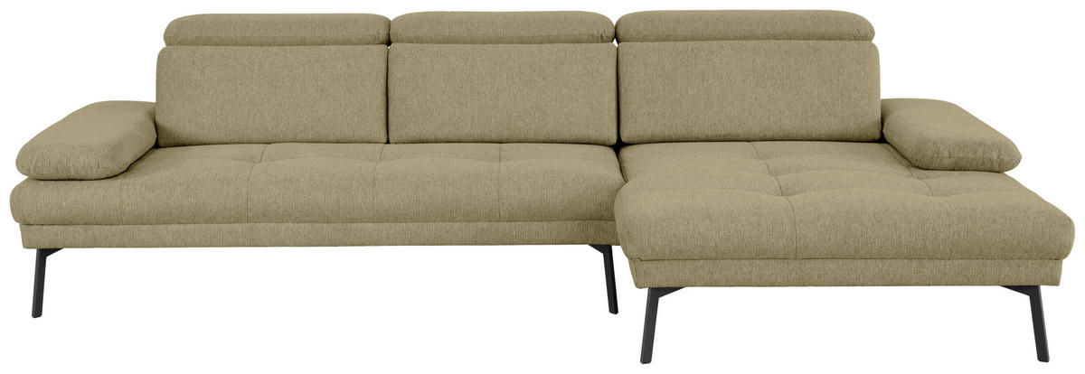 ECKSOFA in Webstoff Olivgrün  - Schwarz/Olivgrün, Design, Textil/Metall (296/188cm) - Livetastic