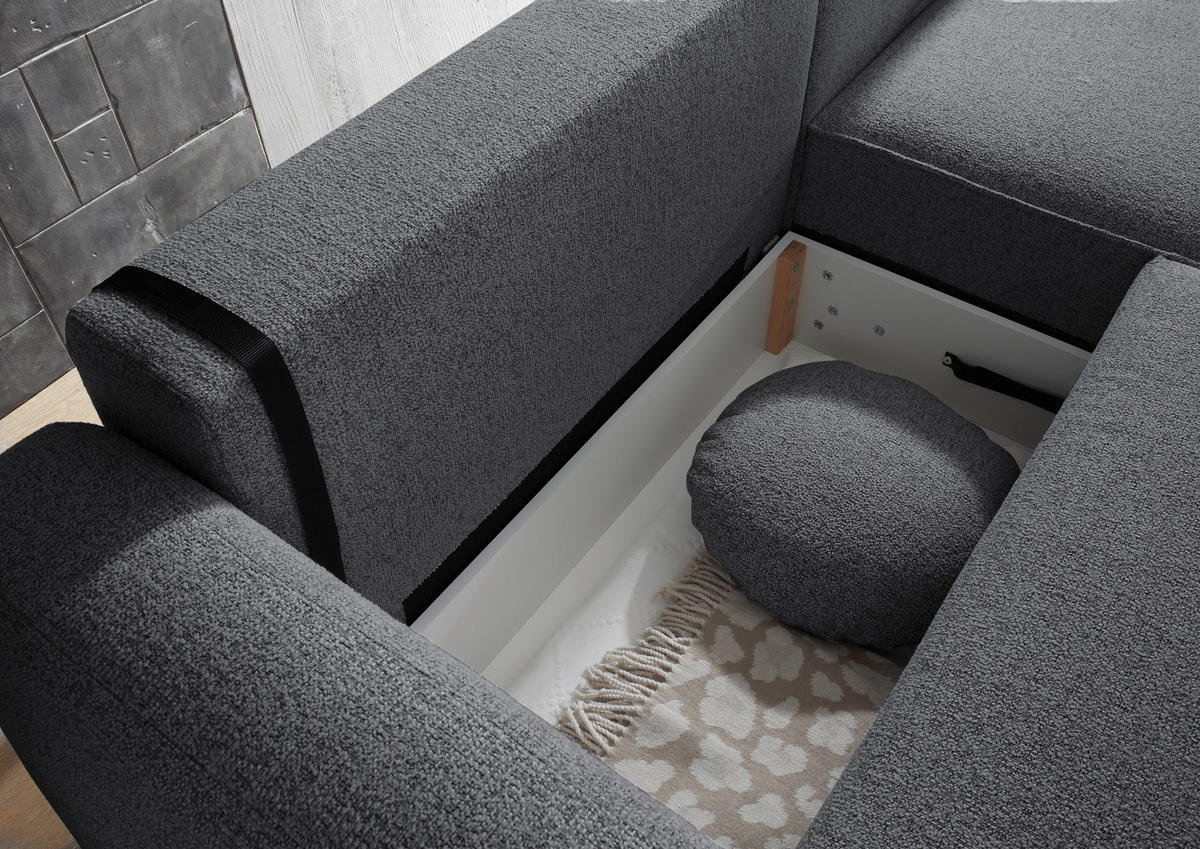 ECKSOFA in Webstoff Anthrazit  - Anthrazit/Schwarz, Konventionell, Kunststoff/Textil (247/190cm) - MID.YOU