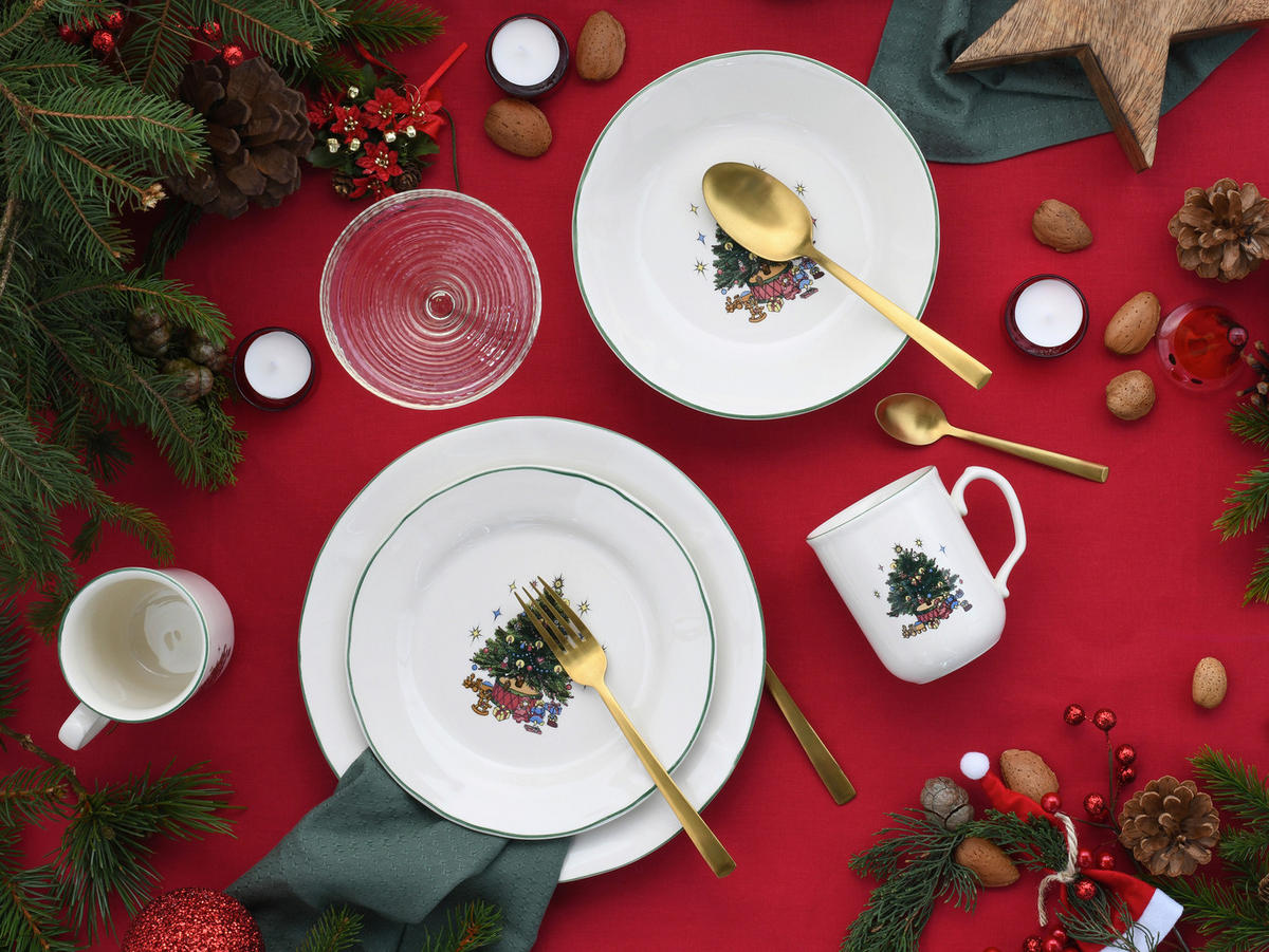 KOMBISERVICE Multicolor, Weiß Tannenbaum bunt 16-teilig 4 Personen  - Multicolor/Weiß, Basics, Keramik - Creatable