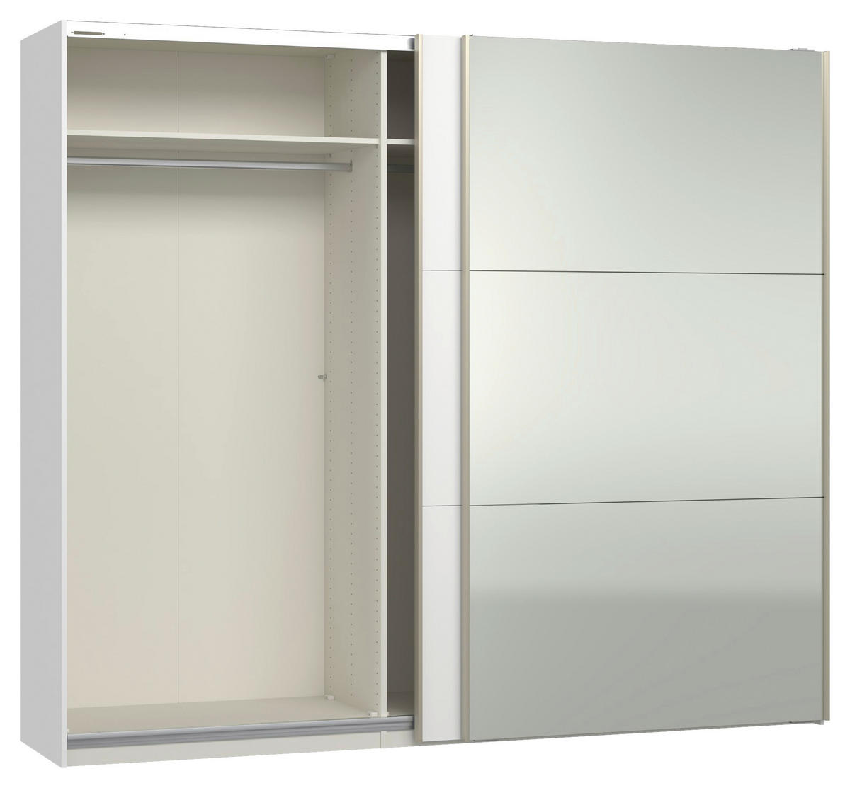 SCHWEBETÜRENSCHRANK 253/220/65 cm 2-türig Weiß  - Edelstahlfarben/Weiß, Design, Glas/Holzwerkstoff (253/220/65cm) - Jutzler