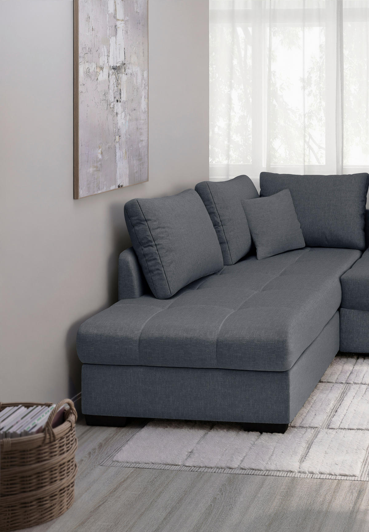 ECKSCHLAFSOFA in Anthrazit Textil   - Anthrazit/Schwarz, Modern, Holz/Textil (202/298cm) - MID.YOU