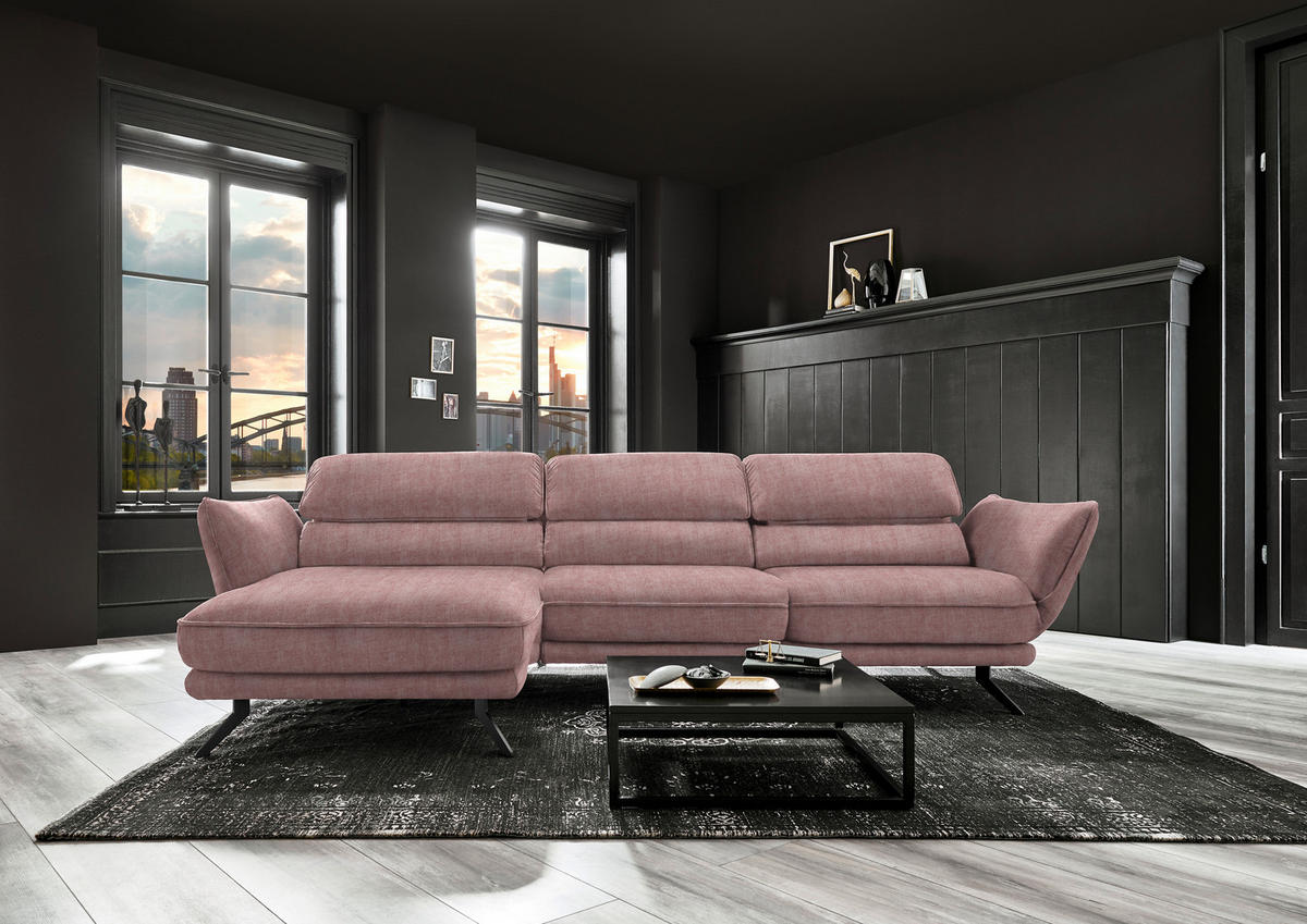 ECKSOFA in Velours Altrosa  - Schwarz/Altrosa, Design, Textil/Metall (153/283cm) - Valdera