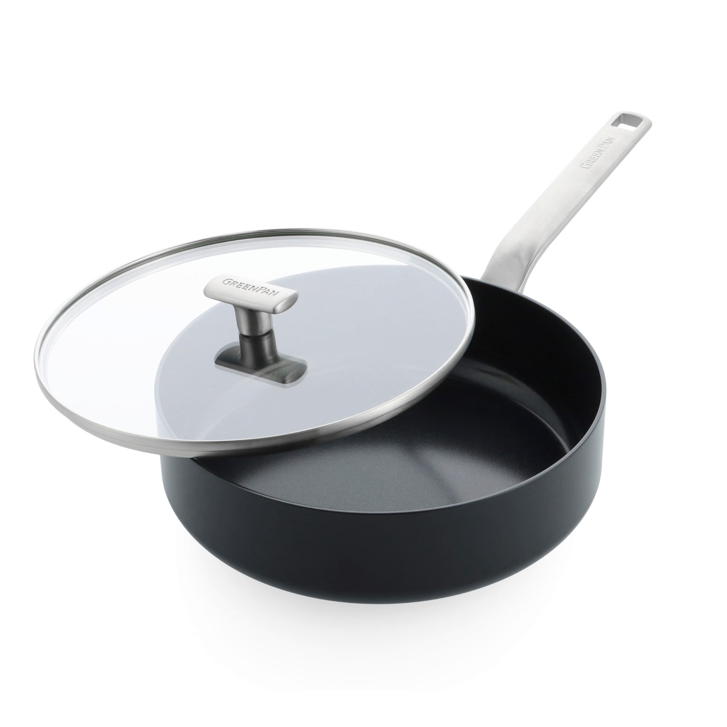GreenPan Schmorpfanne Evolution Schwarz, Edelstahl, Transparent