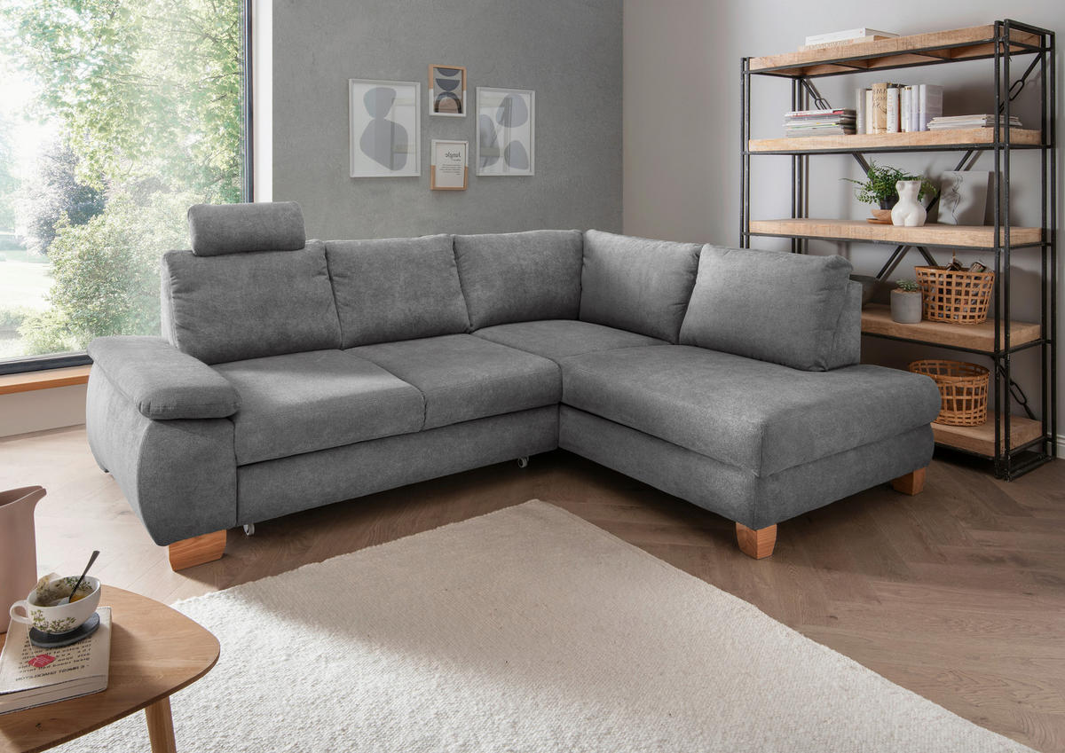 ECKSCHLAFSOFA Chenille Dunkelgrau  - Wildeiche/Dunkelgrau, MODERN, Holz/Textil (261/206cm) - Livetastic
