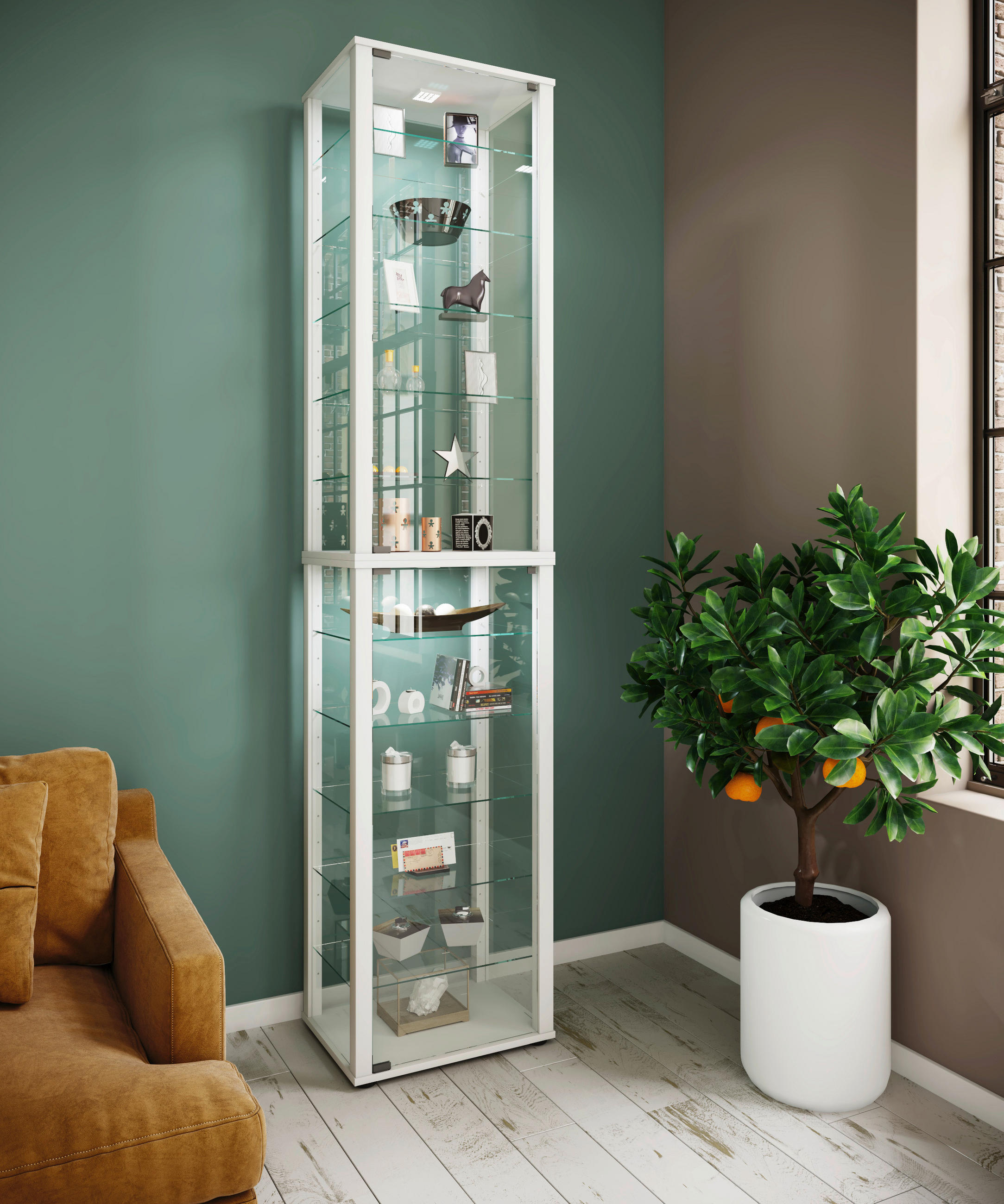 VITRINE in Weiß  - Schwarz/Weiß, MODERN, Glas/Holzwerkstoff (50/227/38cm) - MID.YOU