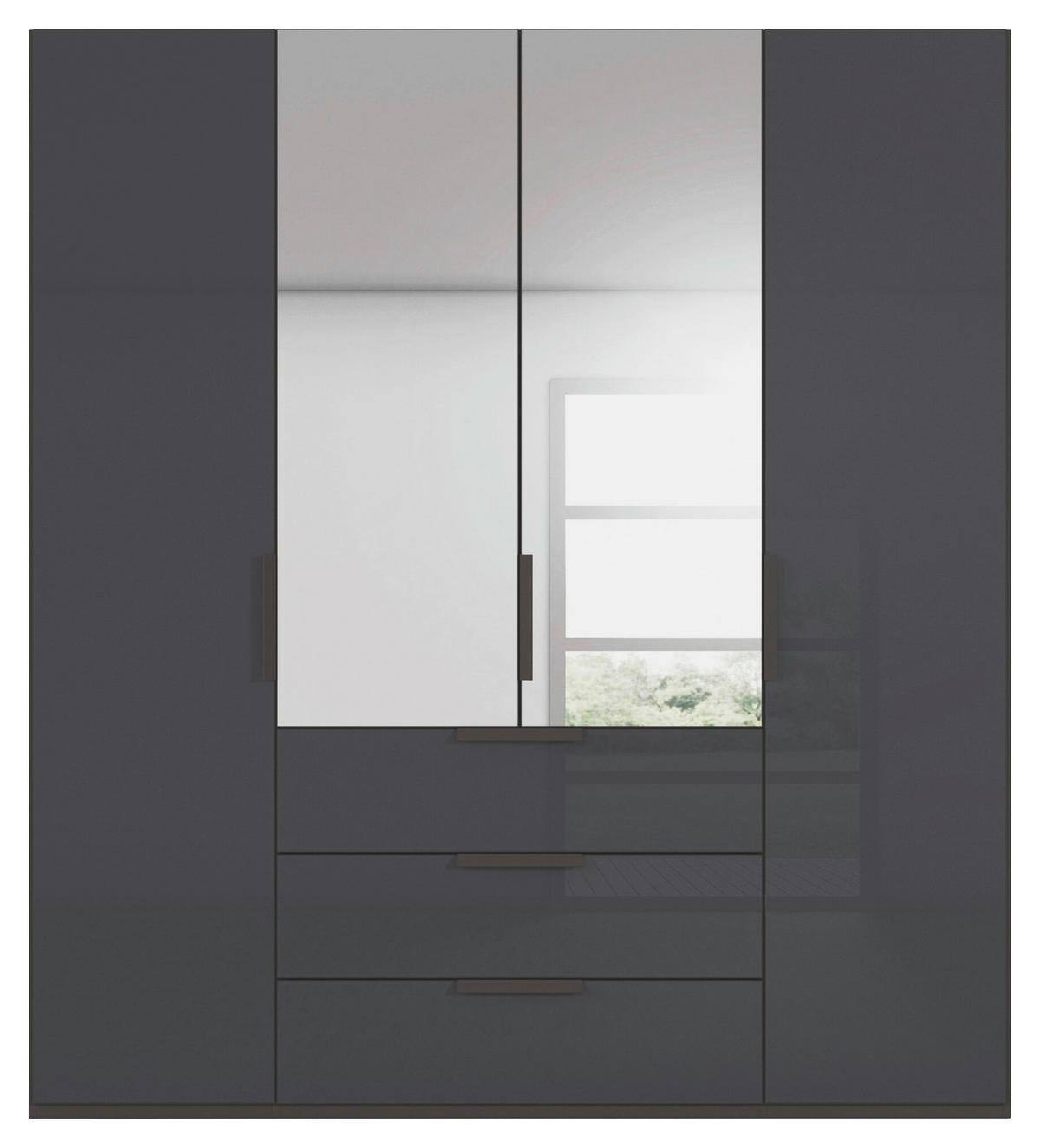 DREHTÜRENSCHRANK 201/223/61 cm,  in Graphitfarben, 4-türig  - Graphitfarben, Basics, Glas/Holzwerkstoff (201/223/61cm) - Novel