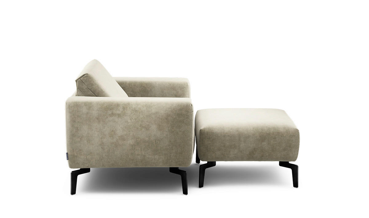 Sessel inkl. Hocker in Samt Naturfarben  - Schwarz/Naturfarben, Design, Textil/Metall (110/85/86-94cm) - SENSOO