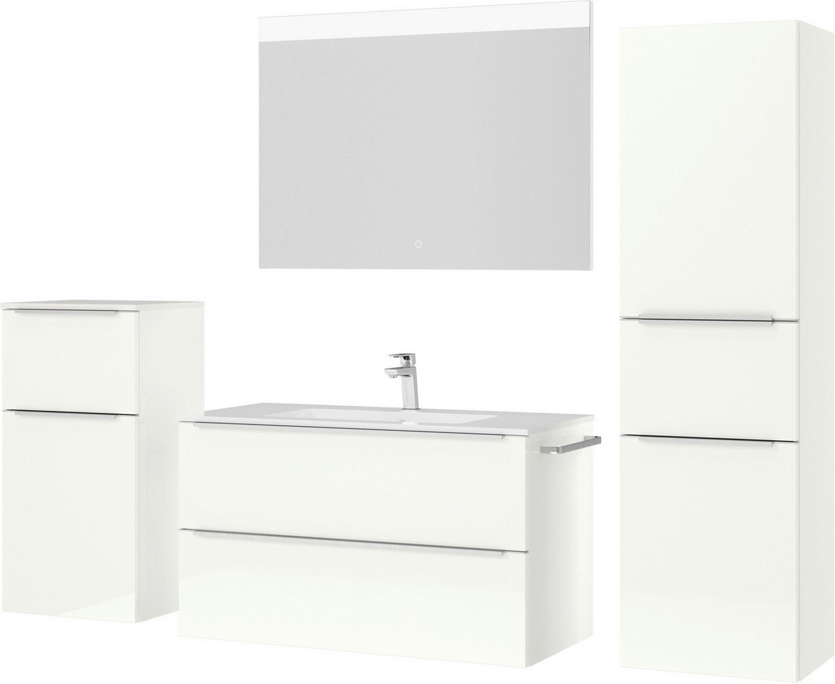 BADEZIMMER 5-teilig  in 191 cm  - Edelstahlfarben/Weiß Hochglanz, MODERN, Glas/Holzwerkstoff (191cm) - Nobilia