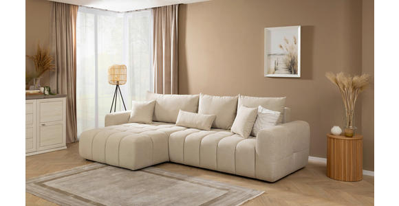 ECKSOFA in Velours Creme 168/298 cm - Creme/Schwarz, KONVENTIONELL, Kunststoff/Textil (168/298cm) - Carryhome